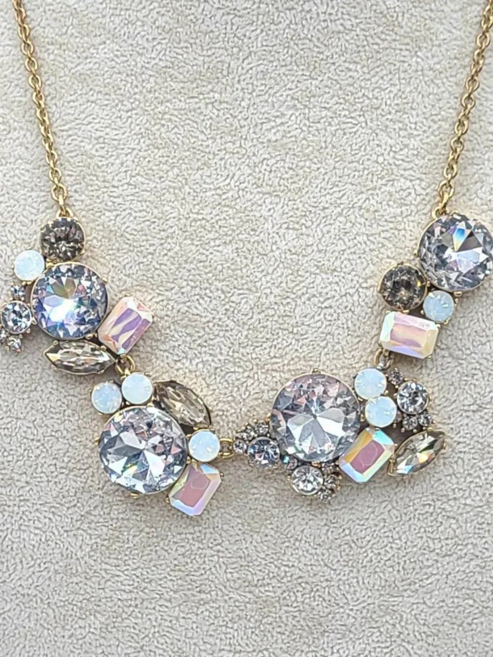 J Crew Clear Crystal Multi Shape Stone Gold Tone Necklace
